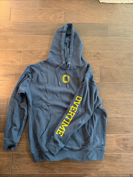 Overtime Other - Navy Pullover Hoodie with Yellow 'OVERTIME' Sleeve Print